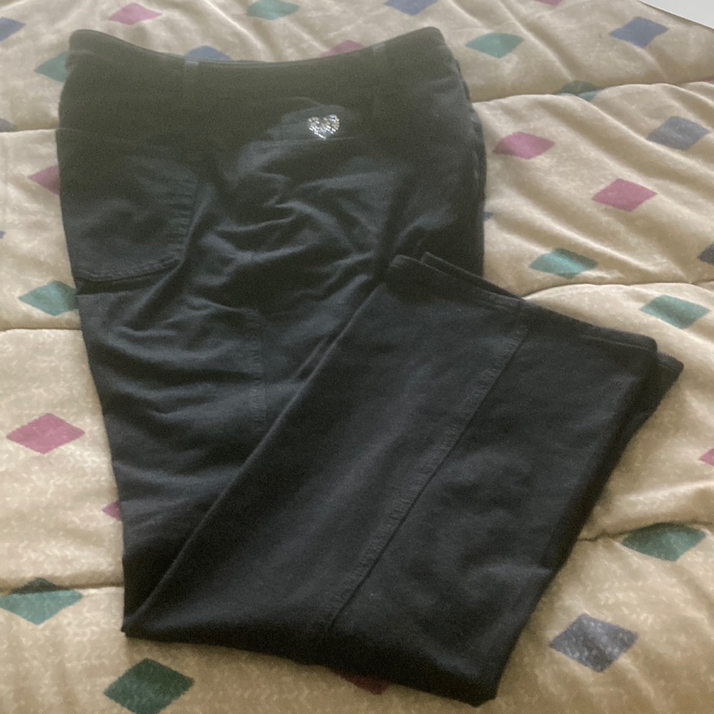 Size 12 Quacker Factory black French Terry boot cut jeans; 5 pockets